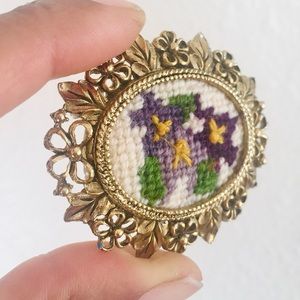 Hand-Embroidered Antique Brooch